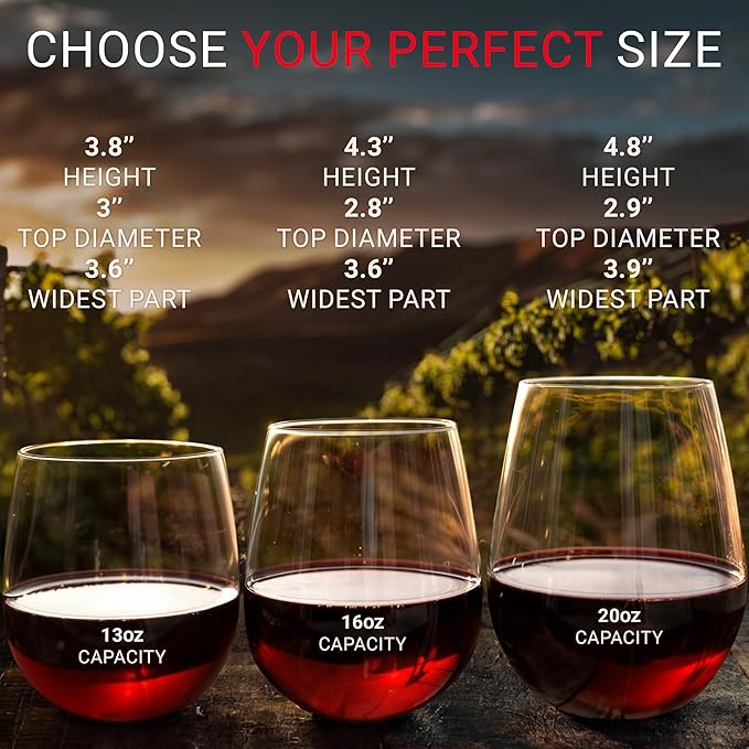 Bravario Unbreakable Stemless Plastic Wine Glasses | Reusable | Shatterproof 100% Tritan Plastic | Dishwasher-Safe | BPA-free | Awesome for Indoor & Outdoor | 16 oz, Set of 12