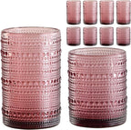 ZMOWIPDL Vintage Hobnail Drinking Glasses Set of 8,Purple 12 oz & 15oz Highball Glass Cups, Kitchen Drinkware Glassware,Embossed Water Tumbler,for Beer,Cocktail,Whiskey,Juice and Various Mixed Drinks