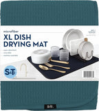S&T INC. Dish Drying Mat XL, 18” x 24”, Absorbent Microfiber Kitchen Counter Mat, Dish Drying Pad for Dishes, Utensils, Pots and Pans, Extra Large, Tapestry Blue