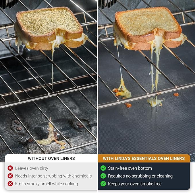 Oven Liners for Bottom of Oven - 3 Pack Large Heavy Duty Mats, 16.25”x23” Non-Stick Reusable Liner for Electric, Gas, Toasters, Grills - BPA & PFOA Free Kitchen Accessory to Keep It Clean (Black)
