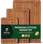 ROYAL CRAFT WOOD Wooden Cutting Boards for Kitchen Meal Prep & Serving - Bamboo Wood Serving Board Set with Deep Juice Groove Side Handles - Charcuterie & Chopping Butcher Block for Meat