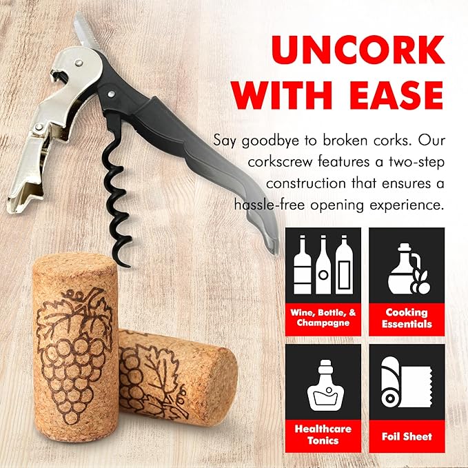 Chef Craft Select Waiters Corkscrew with Foil Cutter and Bottle Opener, 5 inches in Length, Stainless Steel/Black