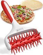Orblue Pizza Dough Docker, Pastry Roller with Spikes, Pizza Docking Tool for Home & Commercial Kitchen - Pizza Making Accessories that Prevent Dough from Blistering, Red