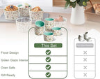 ONEMORE 6 oz Ramekins Oven Safe, Floral Ceramic Ramekin Set of 6 Mint Green Ramekins for Baking & Serving, Creme Brulee Dishes, Custard Pudding Souffle Cups, Small Dessert Bowls for Oven, Air Fryer