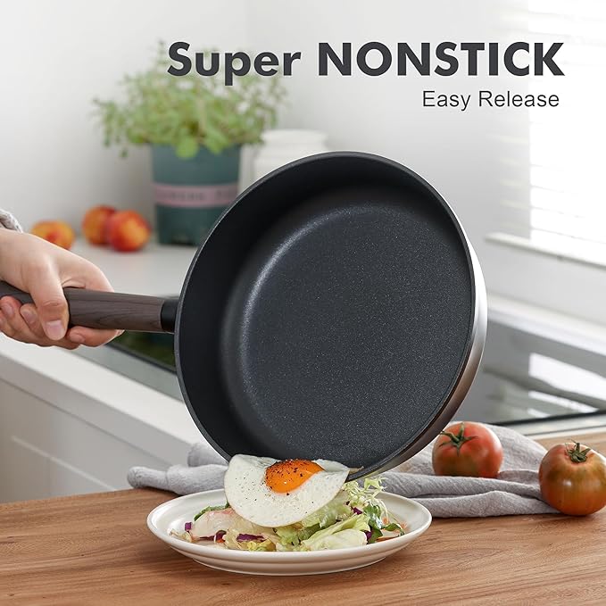 SENSARTE 14Pcs Pots and Pans Set Nonstick Cookware Set Kitchen Cooking Frying Pans with Stay-cool Handle, Dishwasher Safe, Induction Compatible, PFOA/PFOS Free, Black