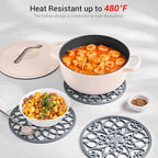 SMARTAKE 6 Set Silicone Trivets, Multi-Use Carved Trivet, Insulated Non-Slip Durable Kitchen Mat, Flexible Modern Kitchen Table Mat, for Hot Dishes, Pots, Dining Countertop, Grey