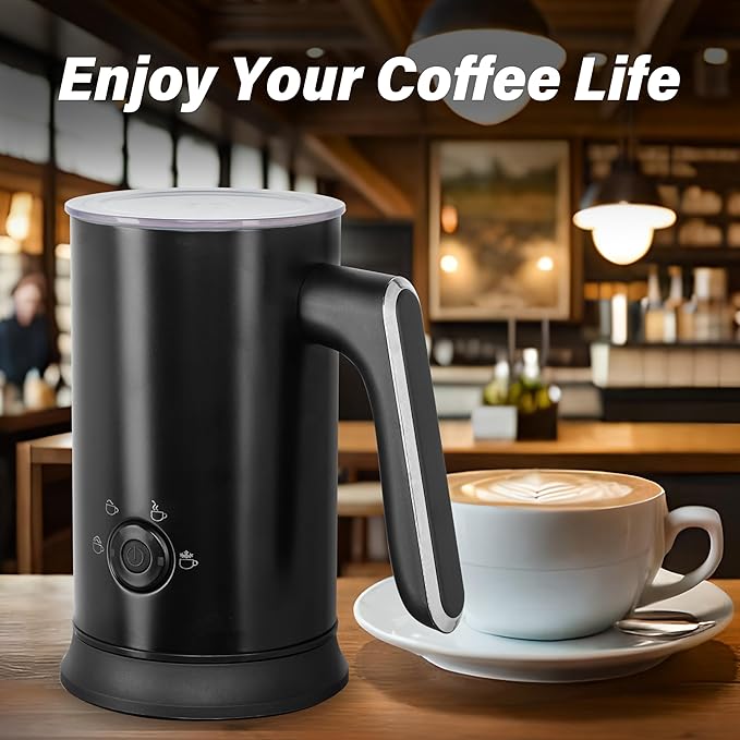 YSSOA Electric Milk Frother, 4-in-1 Automatic Milk Steamer Whisk Drink Mixer for Coffee, Frappe, Latte, Matcha, Hot Chocolate, Black