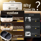 Stariver 7L Electric Hot Pot with Divider, 2-Temp Control (Separate Settings per Side) Shabu Shabu Pot, Non-Stick Hotpot Pot Electric, Perfect for Family Dinners & Parties