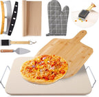 8 PCS Pizza Stone Set, Extra Large 15×12 Inch Pizza Stone for Grill, Rectangle Baking Sone With Pizza Kit for Pizza, Bread, BBQ Grilling, Pizza Peel Set