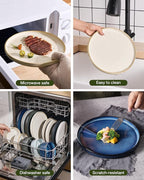 Famiware Star 16-Piece Stoneware Dinnerware Set with Trim, Service for 4 -Ceramic Mugs, Plates and Bowls, Modern Rustic Dishes with High Edge, Chip/Scratch Resistant, Microwave/Dishwasher Safe, White