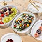 theterra Ceramic Serving Platter, 15.6"/14.4"/12.2" Oval Serving Dishes for Entertaining, Oven Safe, Microwave Safe, Serving Plates Set of 3 for Wedding, Party, Turkey, Bright White