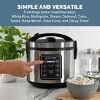 West Bend Rice & Grain Multi Cooker Programmable with 9 Preset Functions, Features Delay Start and Keep Warm Functions and Steam Basket, 20 Cups Cooked (10 cups uncooked), Stainless Steel