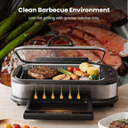 Kismile Smokeless Indoor Grill, 1500W Electric Grill Indoor with Tempered Glass Lid, Non-Stick Korean BBQ Grill with 6-Level Temp Control, Dual-Turbo Smoke Extractor, Drip Tray & Dishwasher-Safe Parts