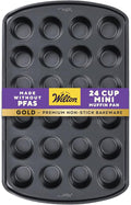 Wilton Gold Non-Stick Bakeware Mini Muffin Pan - Baking Pan for Mini Cupcakes & Muffins - Made Without PFAS - Even Heat Distribution & Scratch Resistant - 16 x 10 x 1 Inch, 24 Cups