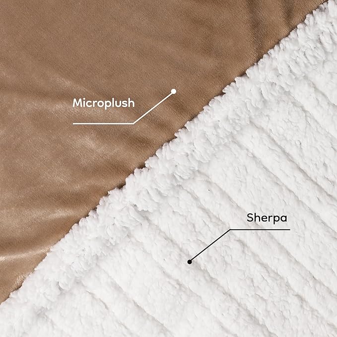 Electric Heated Blanket Throw Size - 50"x60", Soft Flannel Heating Blanket, 4 Heating Levels, 3 H Auto Shut Off, Breathable Warm and Washable for Sofa, Light Brown