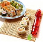 Sushi Making Kit – Clear Sushi Bazooka Roller & Bamboo Sushi Rolling Mat, Easy DIY Sushi Maker Tool Set for Beginners, Homemade Sushi Rolls for Kitchen & Party (Clear Red)