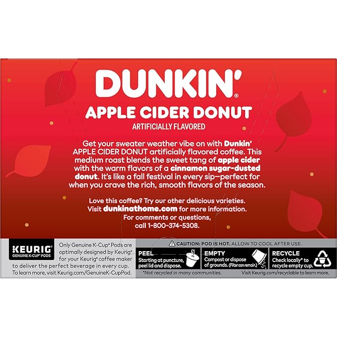 Dunkin’ Apple Cider Donut Artificially Flavored Coffee, Keurig K-Cup Pods, 10 Count Box (Pack of 6)