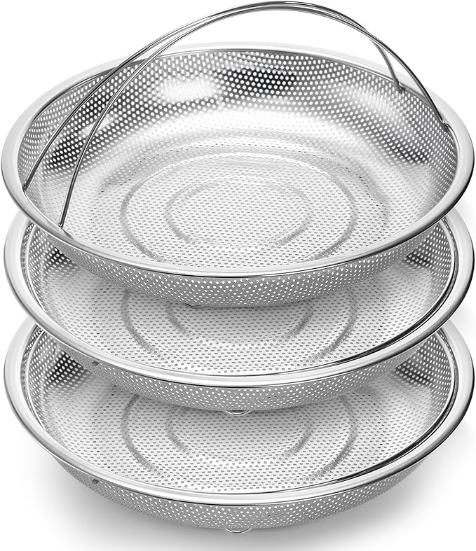 Cididu 3 Pack Steamer Basket for Cooking, Micro-Perforated Strainer Colander Set, Stainless Steel Vegetable Veggie Steamer Rack for Pot, All-In-One Steaming Rack Stand with Handles, Dishwasher Safe