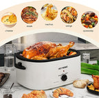 Roaster Oven 22Qt, 1450W Electric Turkey Roaster Oven Buffet with Self-Basting Lid, Cool-Touch Handles, Removable Pan and Rack, Stainless Steel, White