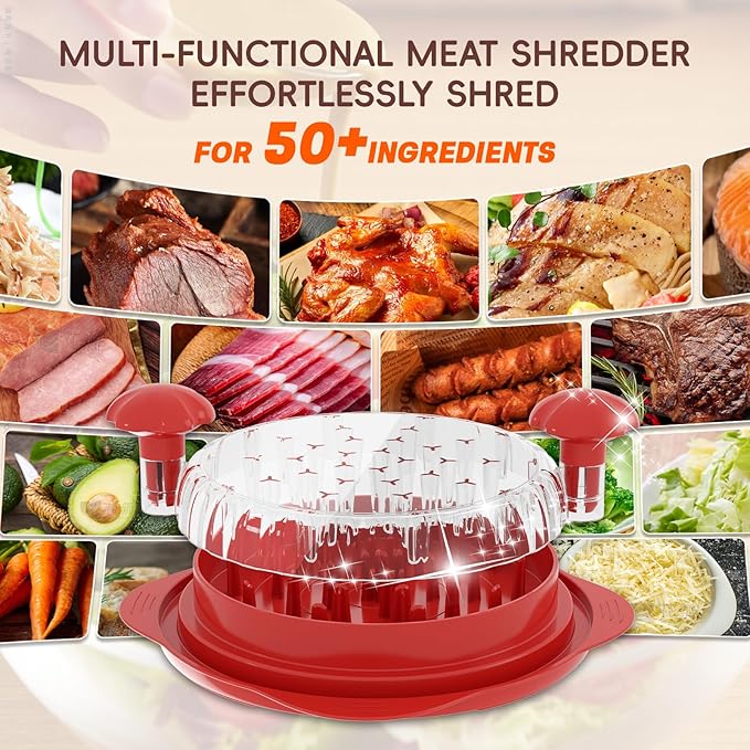 XL Chicken Shredder, Large Pro Meat Shredder Tool Twist with Ergonomic Handle, Strong Non-Slip Base, Dishwasher Safe, Kitchen Chicken Grinder for Ground Food, Vegetables, Red
