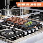 24'' Carbon Steel Griddle, Professional Pre-seasoned Cookware for Double Burner Stovetop and Gas/Charcoal Grill, Heavy Duty Dual-Handle Large Family Size Griddle