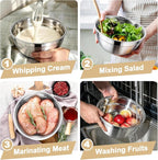 TeamFar Mixing Bowls, Stainless Steel Nesting Salad Bowls with Airtight Lids Set, For Serving/Mixing/Storing, Rust-proof & Heavy Duty, Dishwasher Safe, Set of 3-4.6/3 / 1.5 QT, Khaki