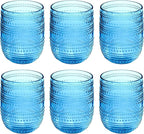 Beaded 15 oz Durable Acrylic Stemless Wine Glasses, Shatter-Resistant and Dishwasher-Safe Indoor/Outdoor Drinkware, Glass for Wine, Sangria, and Spritzers - Cobalt Blue - Set of 6