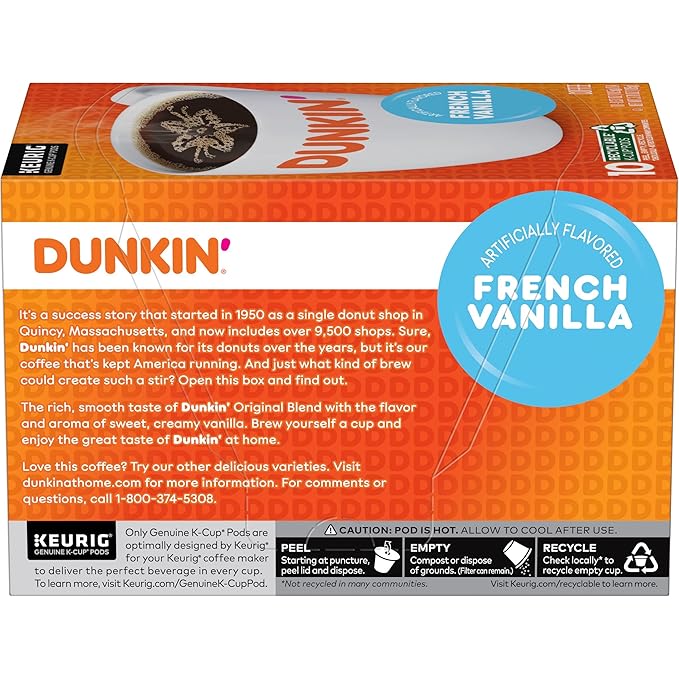 Dunkin' Donuts French Vanilla Flavored Coffee K-Cup, 10 ct