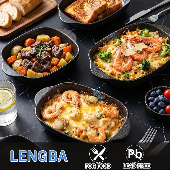 2-Pack Ceramic Au Gratin Baking Dishes with Handles, 8.7" Rectangular Small Casserole Dishes for Oven, Black Blue Glaze Mini Baking Dish Set, 16 oz Individual Serving Bakeware