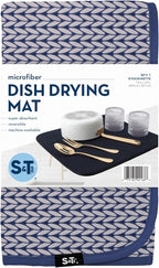 S&T INC. Dish Drying Mat, 16” x 18”, Absorbent Microfiber Kitchen Counter Mat, Dish Drying Pad for Dishes, Utensils, Pots and Pans, Large, Blue Stockinette