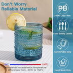 JOVGANK Blue Vintage Hobnail Drinking Glasses Set of 6, Embossed Water Tumbler 12oz, Kitchen & Bar Beaded Glass Cups, Beverage Glass Cups for Water, Beer, Juice, Housewarming and Mother's Day Gift