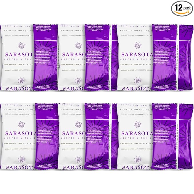 Dark French Roast Packets – 2oz Pre-Measured Ground, Cubano European Style, Low Acid Mold-Free Singles for 12-Cup Drip Makers | 12 Count by Sarasota Coffee