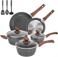 M MELENTA Granite Pots and Pans Set Non Stick, 11 Piece Die-Cast Induction Cookware Set, Nonstick Kitchen Cooking Set w/Frying Pans & Saucepans, PFOA Free
