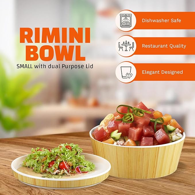 IMPULSE! Rimini Small Bamboo Bowl with Plate Top Lid, Covered Melamine Bowl