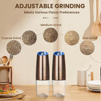 Rechargeable Electric Salt And Pepper Grinder Set, Automatic Gravity Electric Salt And Pepper Grinder Set, Adjustable Roughness, Led Light, 2 Pack, (Copper)