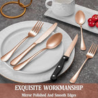 24 Pcs Rose Gold Silverware Set with Steak Knives Service for 4,Stainless Steel Flatware Set,Mirror Polished Cutlery Utensil Set, Kitchen Eating Tableware,Include Fork Knife Spoon Set,Dishwasher Safe
