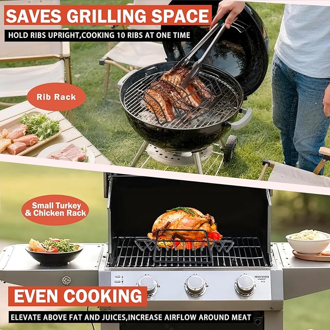 Roasting Rack for Turkey, Non-Stick Safe Coating Heavy-duty Turkey Rack for Roasting Pan, 2-in-1 Rib Rack for Smoker Grill, Roasting Rack Insert for Smokers, Oven Cooking