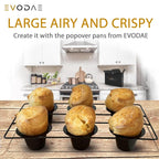 EVODAE® Popover Pans Set of 2 – 12-Cup (2×6) Pro-Grade Carbon Steel, Strong & Durable Build – Nonstick, PFOA & PTFE Free – Popover & Yorkshire Pudding Pan – Carefully Packaged in a Clean Black Box