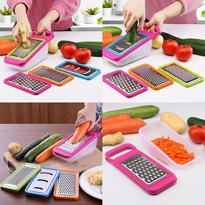 TENTA KITCHEN Stainless Steel Zester Grater, Zest/Slice Citrus & Lemon Cheese Potatoes, Fruit & Vegetables- Non-Slip Rubber Handle (4 in 1,Red)