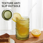 HomeVogue Hobnail Drinking Glasses Set of 6,15 oz Vintage Glassware Set Cocktail Glass Set, Embossed Green Water Tumbler,for Beer, Whiskey,Juice and Various Mixed Drinks (15oz Green)