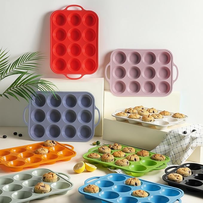 Socisen 2 Packs 12 Cups Silicone Muffin Pan with Metal Reinforced Frame Regular Size Cupcake Tray Egg Mold Wedding Day Engaged Engagement Hostess Couple Newly Wed House Christmas Married Unique Gift