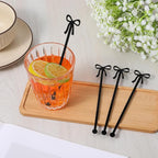 20Pcs Cocktail Stirrers, Black Bow Acrylic Drink Stirrers, 6 Inch Long Reusable Plastic Stirrer for Wedding Birthday Bridal Bachelorette Party Cocktail Cupcake Decorations Supplies