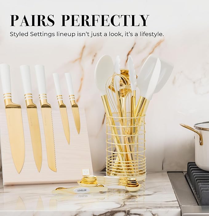 White and Gold Magnetic Measuring Spoons – Stainless Steel Double Sided Measuring Spoons for Cooking and Baking – Cute White and Gold Kitchen Accessories, Ideal for Gifting