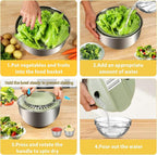 KITHELP Stainless Steel Salad Spinner Large, Vegetables Fruits Wash Bowl with Strainer, Lettuce Spinner Dryer for Efficient Salad Preparation 5.3Qt