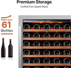 Ca'Lefort 24 Inch Wine Fridge, 61 Bottle Wine Cooler Refrigerator, 40-65°F Wine Refrigerator Glass Door, 3 LED Wine Fridge, Built-in or Freestanding Fridge for Home/Bar/Kitchen (5.65 cu.ft)