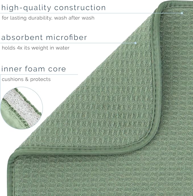 S&T INC. Dish Drying Mat XL, 18” x 24”, Absorbent Microfiber Kitchen Counter Mat, Dish Drying Pad for Dishes, Utensils, Pots and Pans, Extra Large, Sage Green