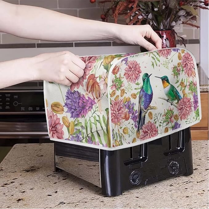 JEOCODY Hummingbird Toaster Cover With Handle - 2 Slice Appliance Cover for Bread Maker, Kitchen Small Appliances - Universal Size for Microwave Toaster Oven, Dustproof