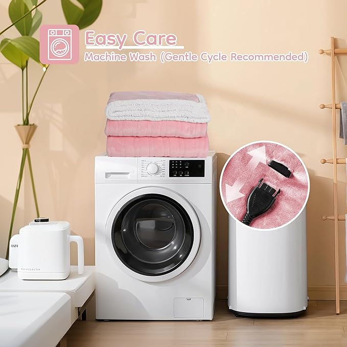 Electric Heated Blanket Twin Size - 62"x84", Soft Flannel Heating Blanket, 10 Heating Levels, 1-12 H Auto Shut Off, Breathable Warm and Washable for Bed, Light Pink