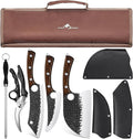 Purple Dragon Butcher Knife Set - 9 Pcs Chef Knife Set - Hand Forged Serbian Chef Knives Meat Cleaver Boning Viking Knives Kitchen Knives with Roll Bag Christmas Gift for Men and Women
