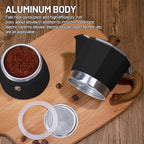 4-in-1 Moka Pot Espresso Set with Electric Stove 3 Cup Aluminum Stovetop Coffee Maker Percolator Italian Classic Mocha Coffee Machine with Powder Dispenser Filter Paper Portable Camping Black